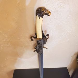 Medieval DAGGER PISTOL HOLSTER with Dragon Gold Handle Design and lighter